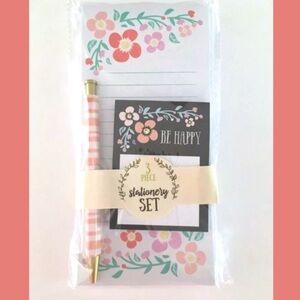 Stationery Set Pen List Pad Notes Be Happy Floral Garden Party Spring Desk Decor